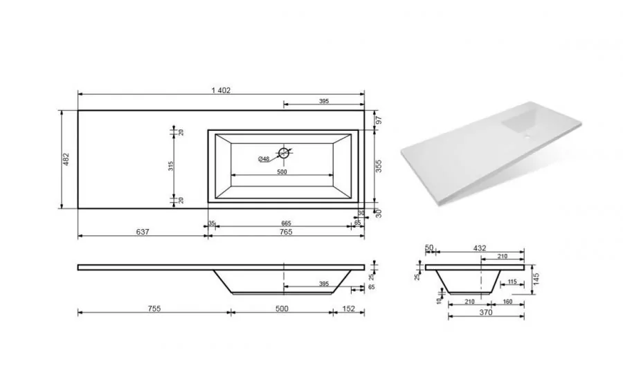 картинка Раковина Style Line Даллас 1400*482, правый 