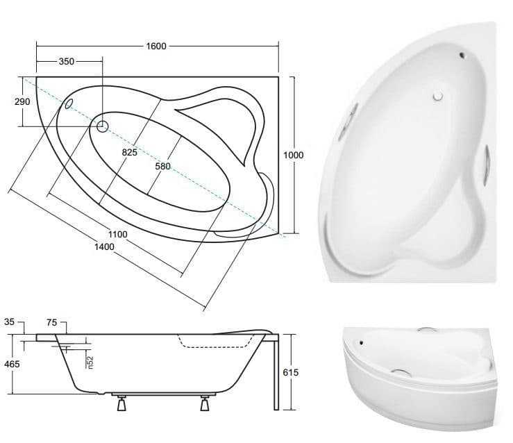 картинка Акриловая ванна Besco Ada 160x100 P с ножками Stel 