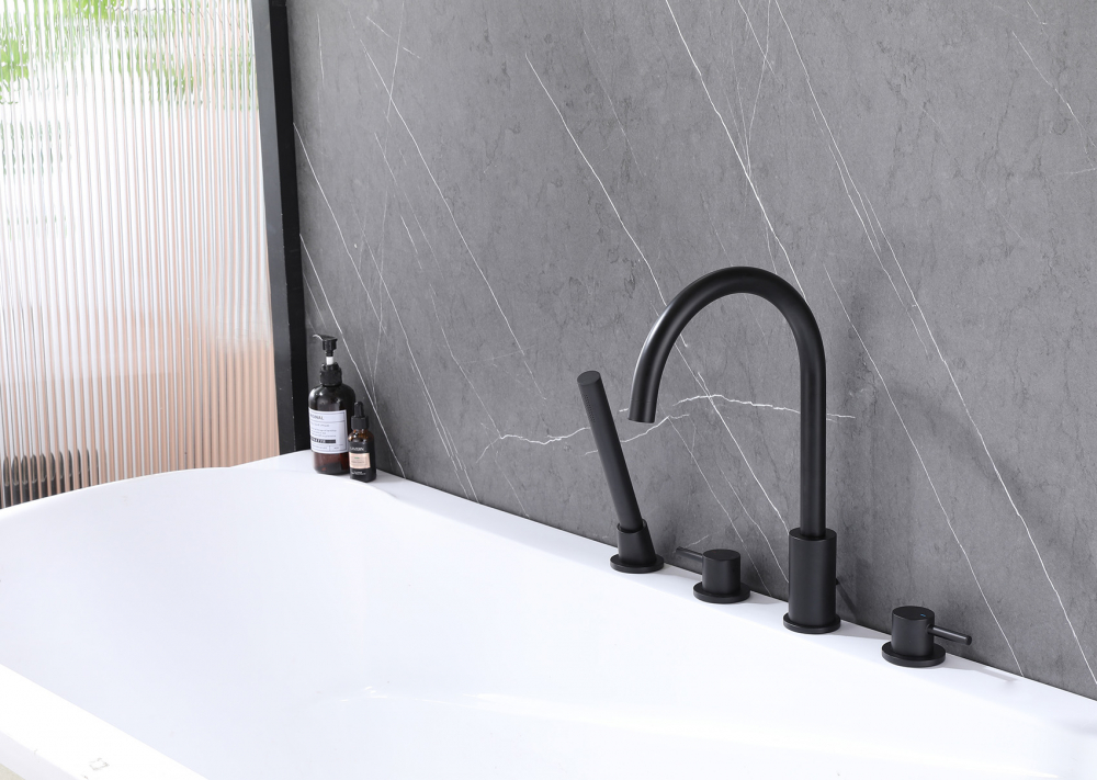 картинка Смеситель ABBER Wasser Kreis AF8113B на борт ванны черный матовый 