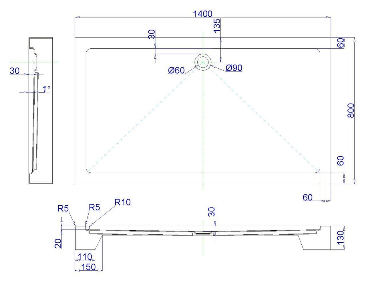 фото Душевой поддон Royal Bath 8140HP 140x80x13 