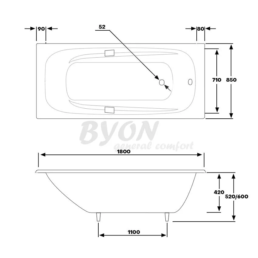 картинка Ванна чугунная Byon IDE 180 с ножками 