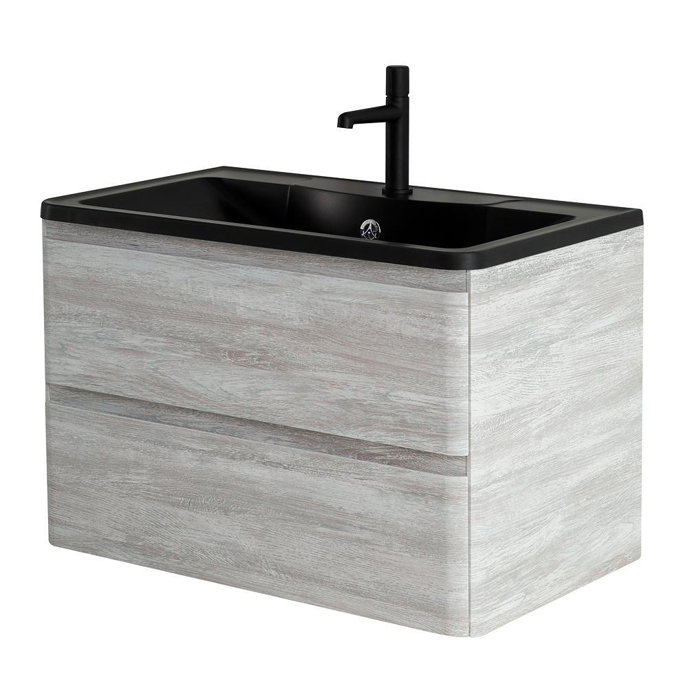 фото Тумба с раковиной подвесная BelBagno ALBANO 100 Rovere Vintage Bianco, раковина чёрная 