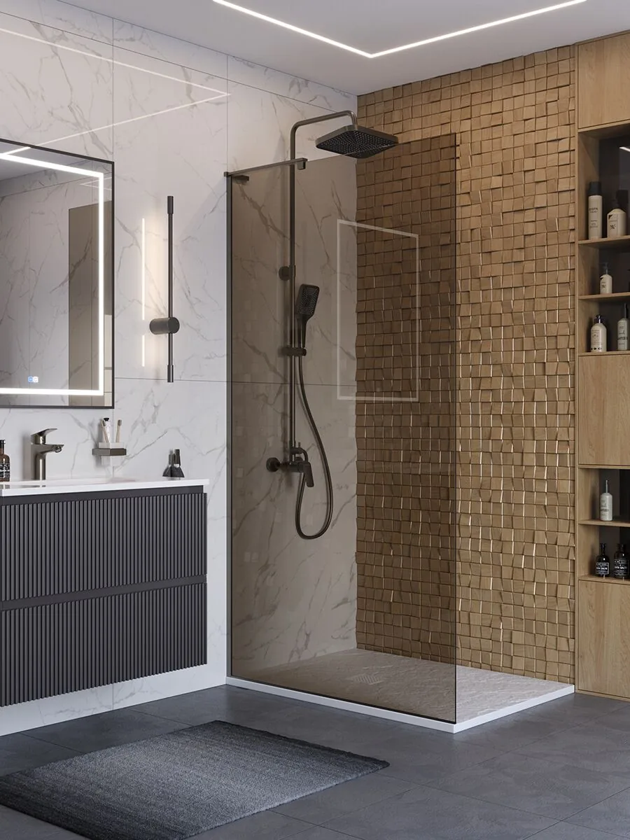 фото Душевая перегородка BelBagno UNO-L-1-TB-100-BR-GM 