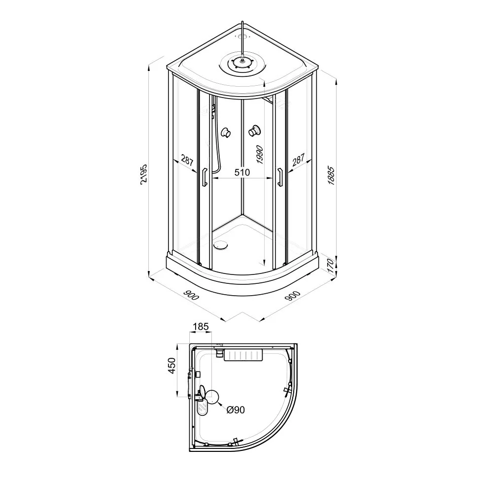 картинка Душевая кабина Triton Прайм-Блэк-Вельвет 90 А 