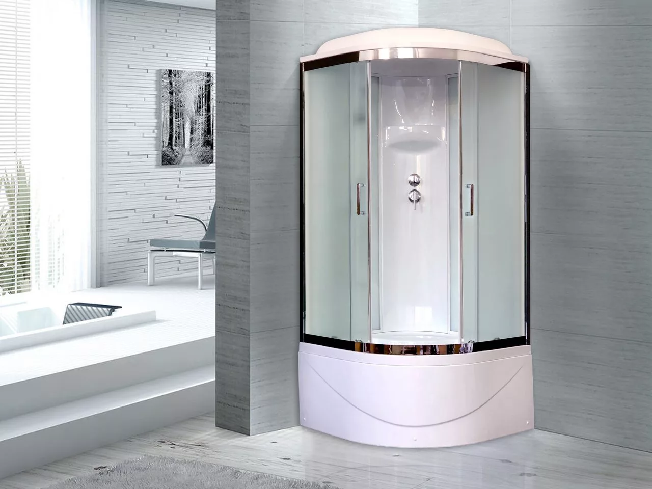 картинка Душевая кабина Royal Bath 90BK6-WC-CH (белое/матовое) 90x90x217 