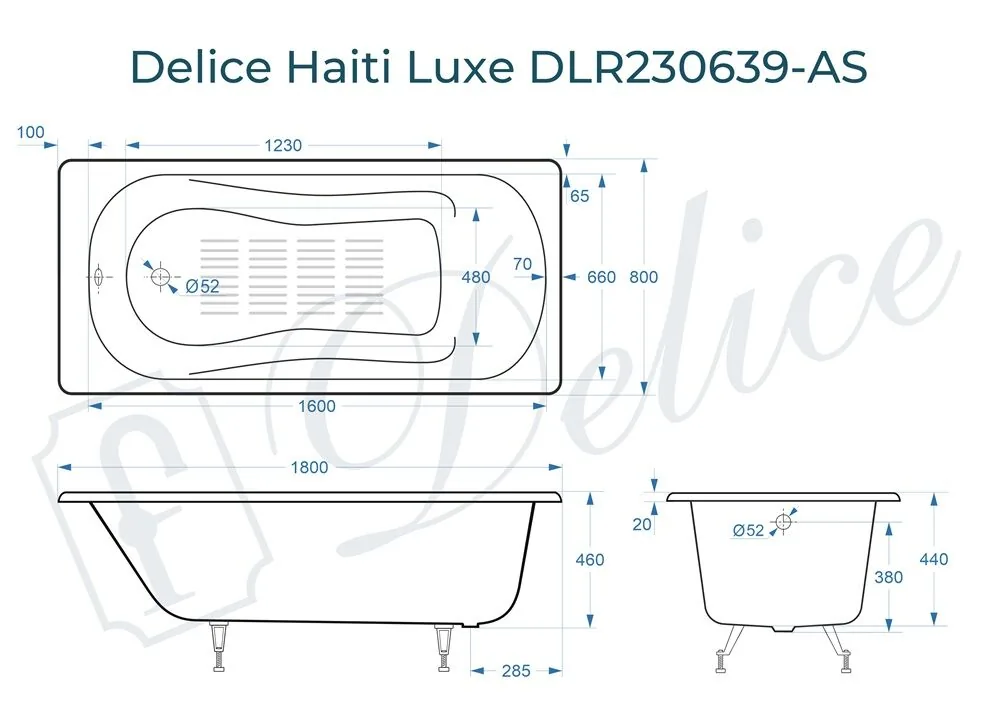 картинка Ванна чугунная Delice Haiti Luxe 180х80 с антискользящим покрытием DLR230639-AS 