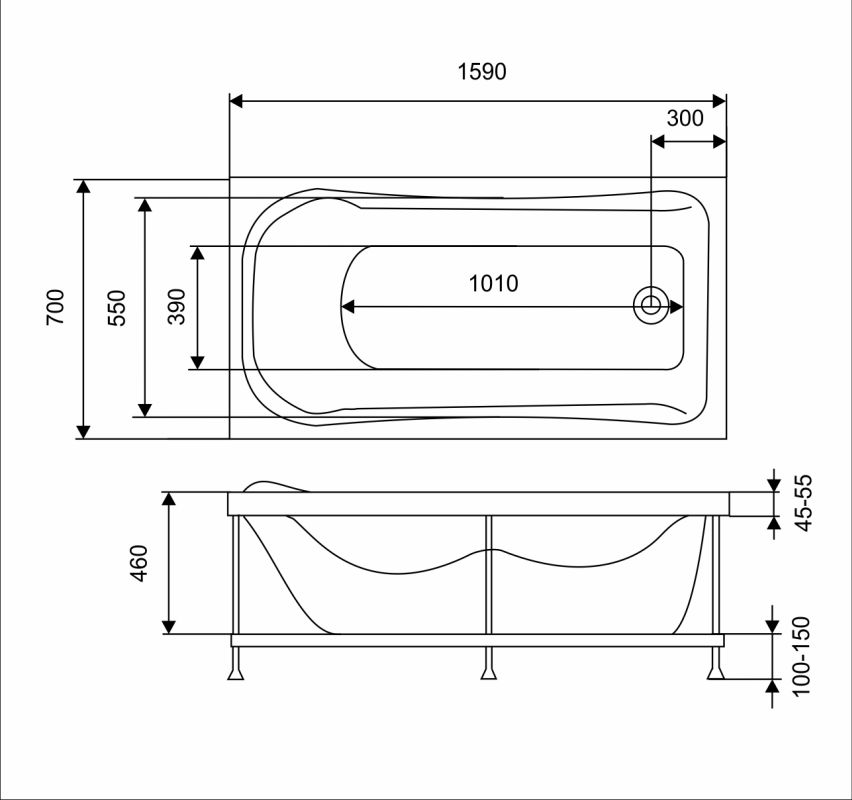 картинка Акриловая ванна Eurolux AKRA 160x70 с каркасом и экраном 