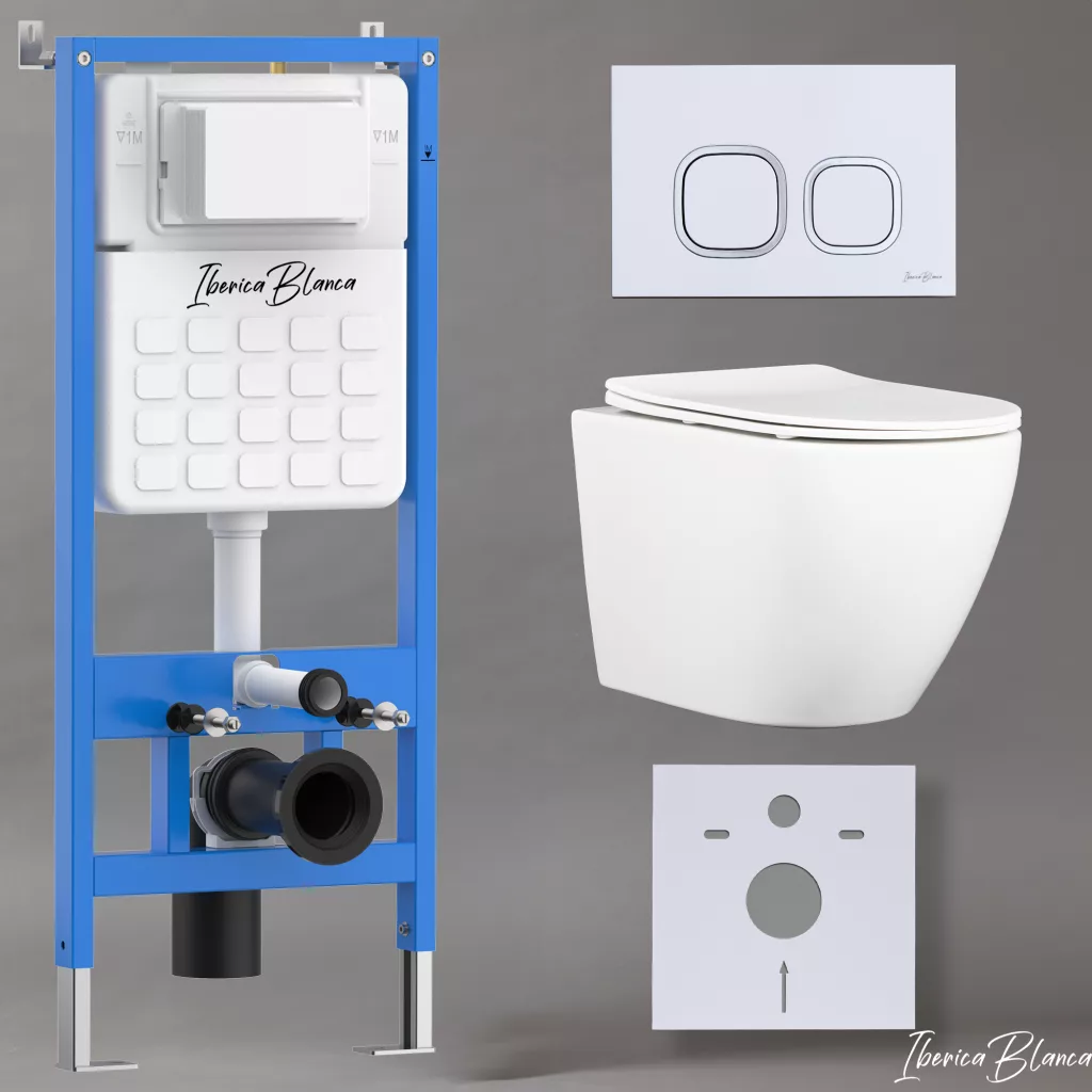 картинка Комплект 3 в 1 IBERICA BLANCA инсталляция с унитазом BILBAO ALTO IB.BLA.234.1B1 клавишей белый глянцевыйпластик  ESTI-Q IB.B083.001.000 
