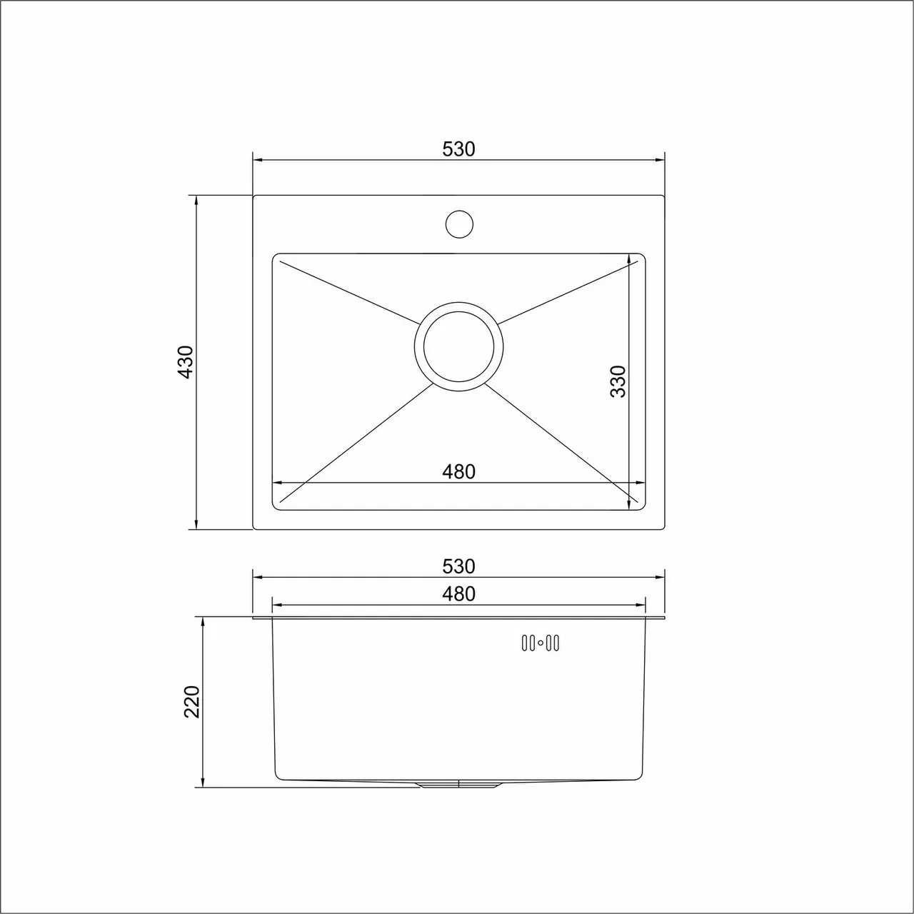 картинка Мойка MIXLINE из нержавеющей стали цвет 53х43 см 