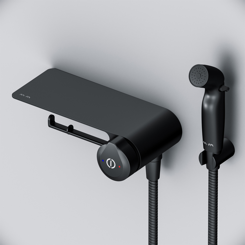 картинка Гигиенический набор AM.PM F0H85A822 X-Joy TouchReel со смесителем для душа с полкой держателем туалетной бумаги 