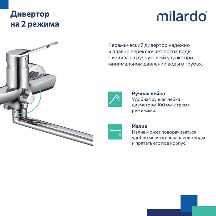 картинка Смеситель для ванны Milardo Enjoy ENJSB00M10 с длинным изливом глянцевый хром 