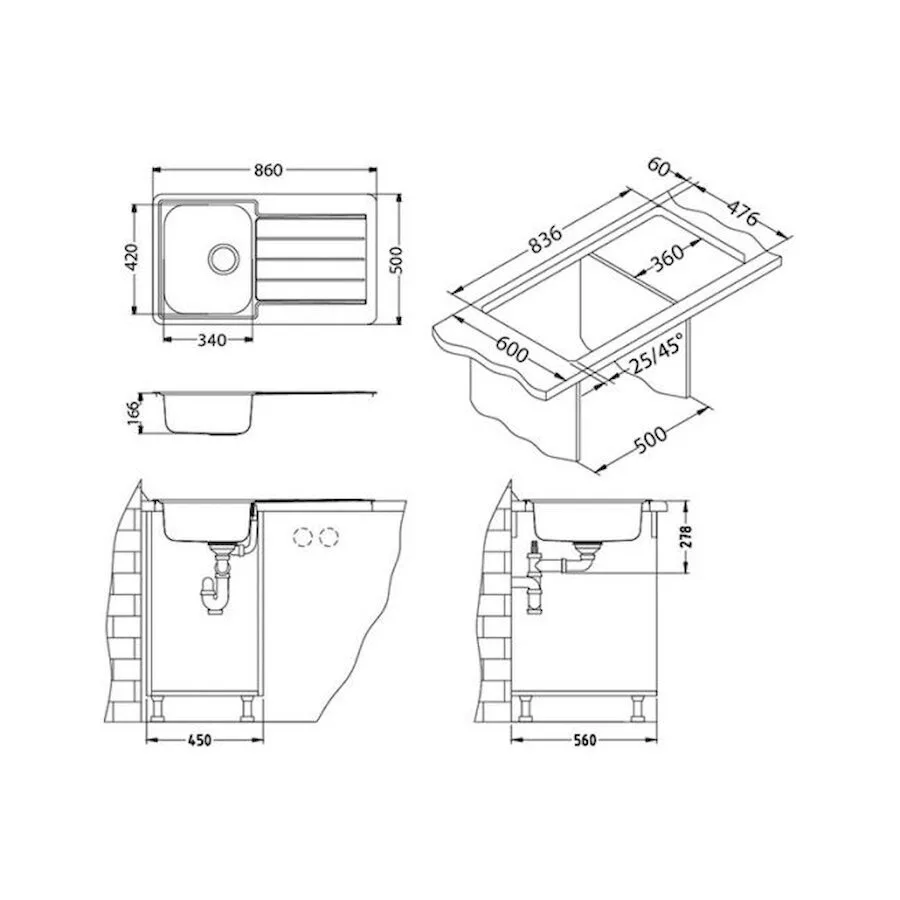 картинка Мойка Alveus LINE 20 NAT-90 860X500 в комплекте с сифоном 