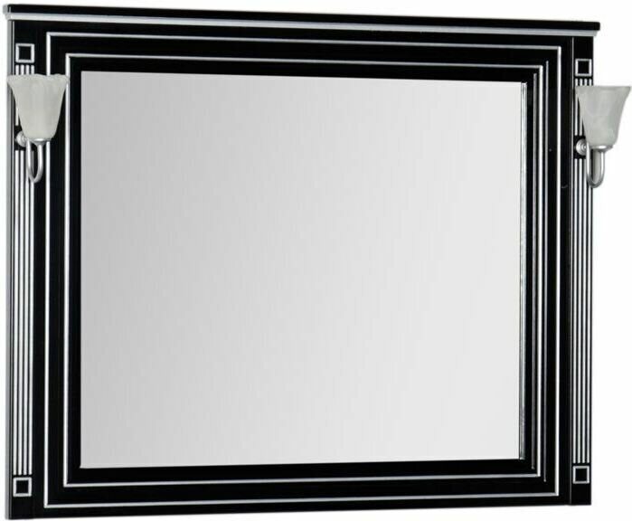 фото Зеркало Aquanet Паола 120 черное с серебром со светильниками бронза 