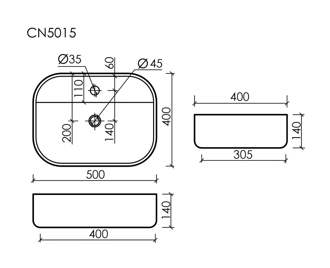 картинка Накладная раковина Ceramicanova Element CN5015 цвет белый 50х40 см 
