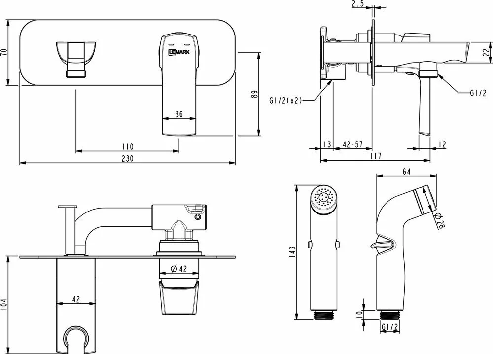 картинка Смеситель с гигиеническим душем Lemark Ursus LM7220BL 