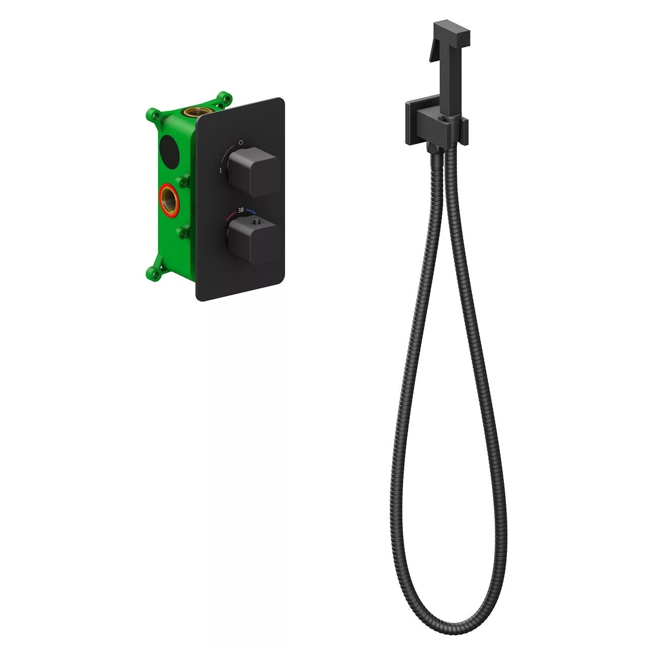 картинка Смеситель встроенный с гигиеническим душем с термостатом Timo Petruma 5089/03SM черный 