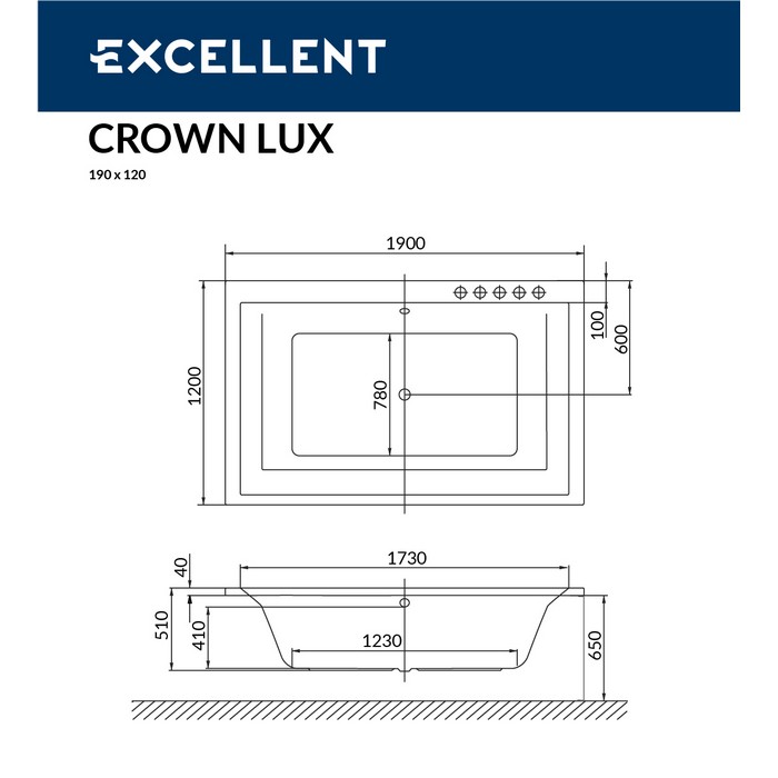 картинка Ванна EXCELLENT Crown Lux 190x120 с карксом MR-02 