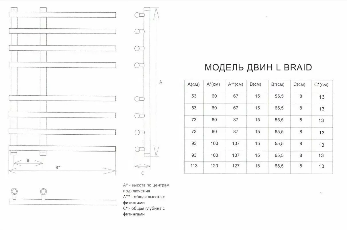 картинка Полотенцесушитель Двин L braid 80/15/55 1"-3/4"-1/2" Универсальный К3, Белый (4627166553629) 