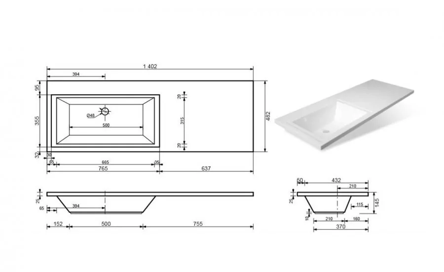 картинка Раковина Style Line Даллас 1400*482, левый 