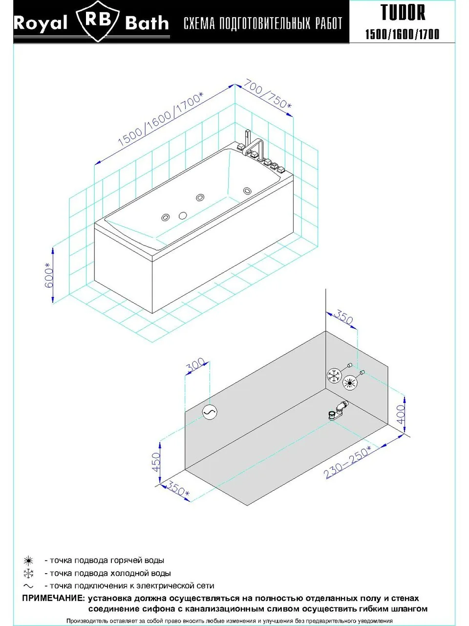 картинка Гидромассажная ванна Royal Bath TUDOR STANDART 160x70x60 