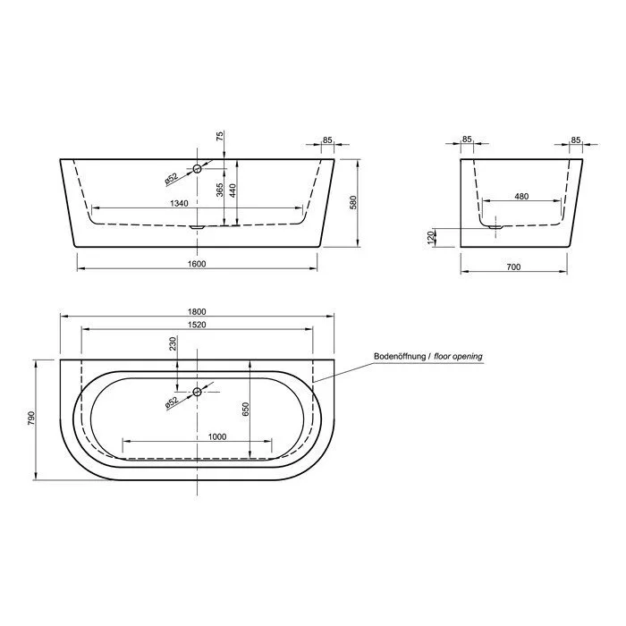 картинка Акриловая ванна Knief Wall пристенная 180х80 