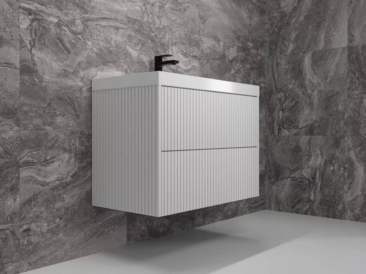 фото Тумба подвесная Стокгольм 80 Classic 80 2 ящика белый рифленый софт PUSH 