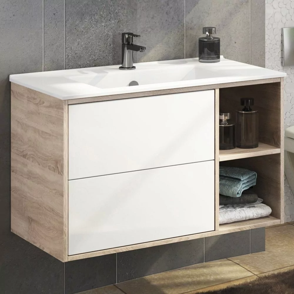 фото Тумба с раковиной Comforty Гамбург 90 дуб сонома 