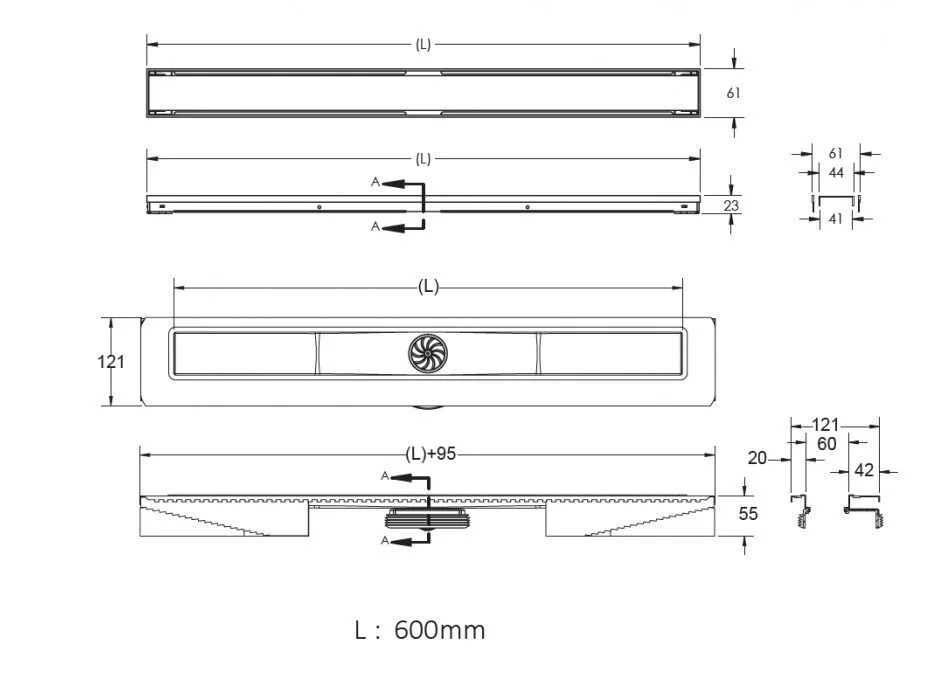 картинка Желоб водосток BERGES B1 Keramik 600, матовый хром, боковой выпуск S-сифон D50 H60 