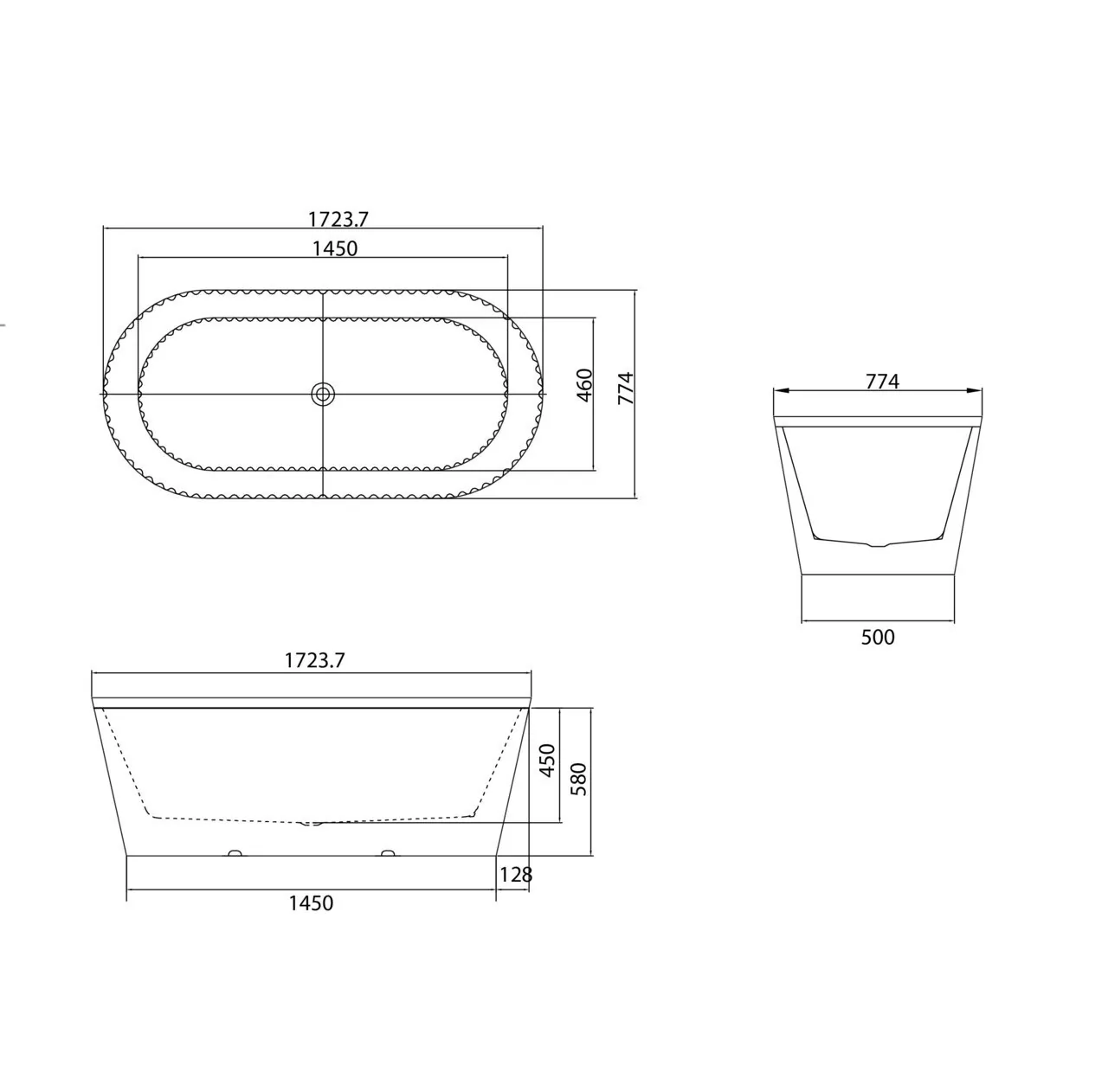 картинка Ванна отдельностоящая Grossman GR-27021MB Forta 170x75x58 