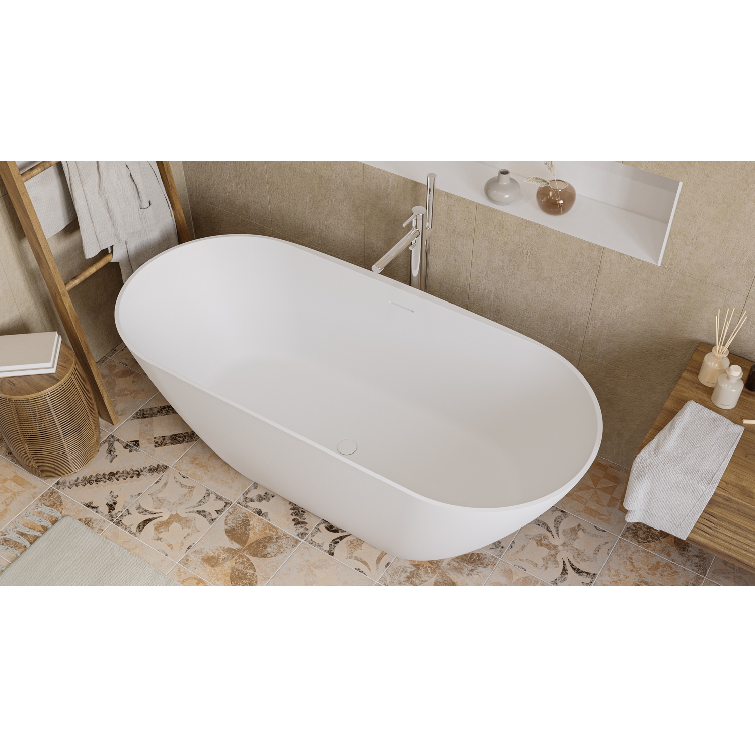 картинка Ванна WHITECROSS Coral X 170x77 белый мат иск. камень 