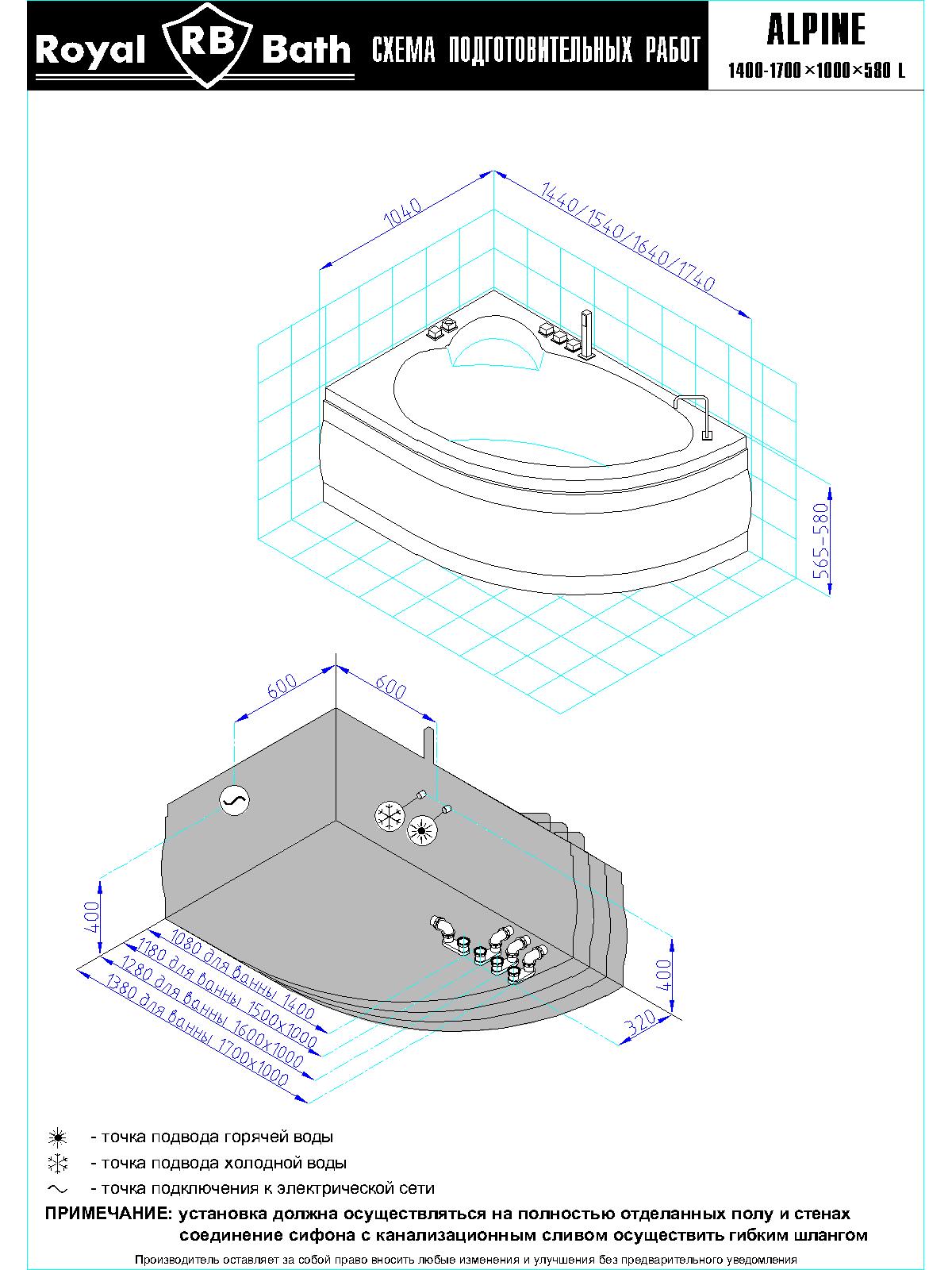 картинка Гидромассажная ванна Royal Bath ALPINE STANDART 160x100x58L 