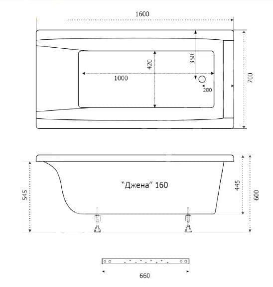 картинка Акриловая ванна Triton Джена 160 с каркасом 