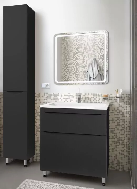 фото Тумба напольная Style Line Бергамо мини 70 2 ящика Люкс антискрейтч черный PLUS 