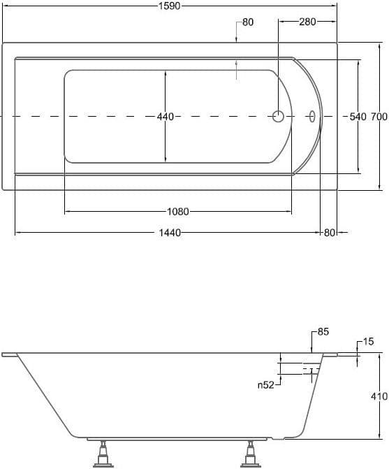 картинка Акриловая ванна Besco Shea Slim 160x70 с каркасом KMP16070 