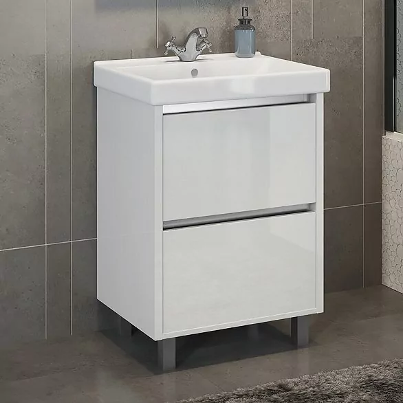 фото Тумба с раковиной Comforty Дублин 60 белый глянец 