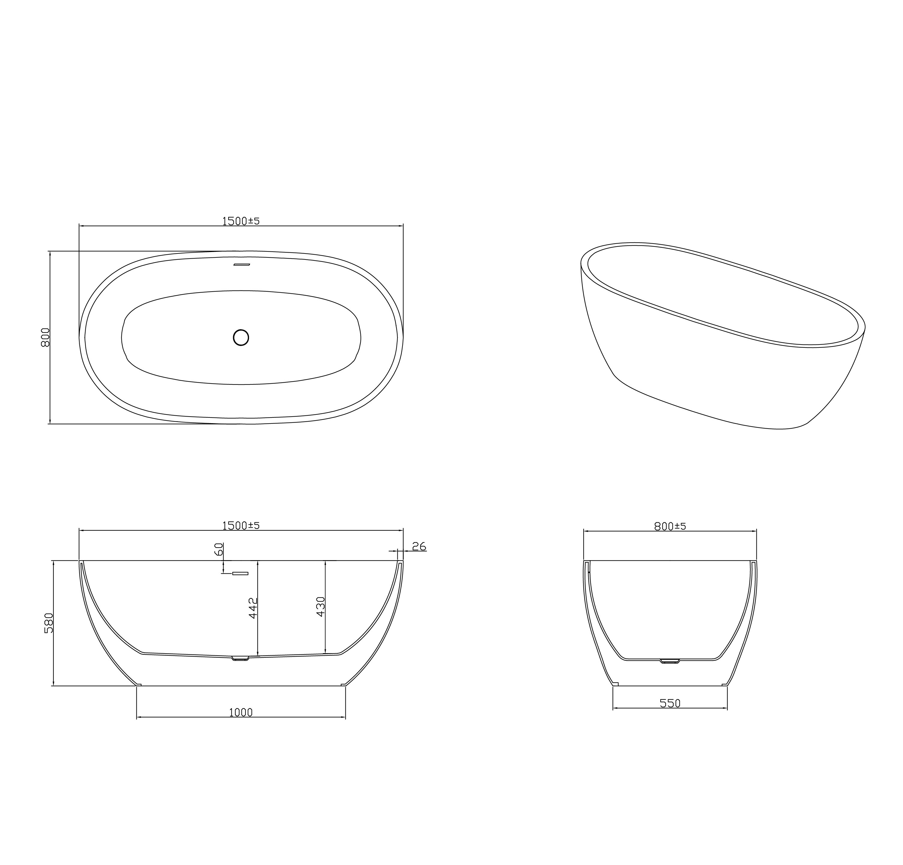 картинка Ванна отдельностоящая Grossman Classic GR-2403M 150x78x58 см 