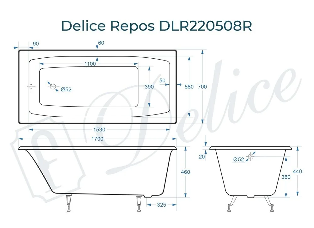 картинка Ванна чугунная Delice Repos 170х70 DLR220508 