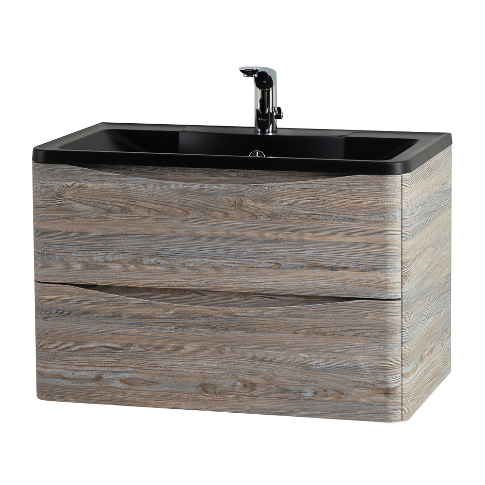 фото Тумба с раковиной подвесная BelBagno ACQUA 80 Pino Scania, раковина чёрная 