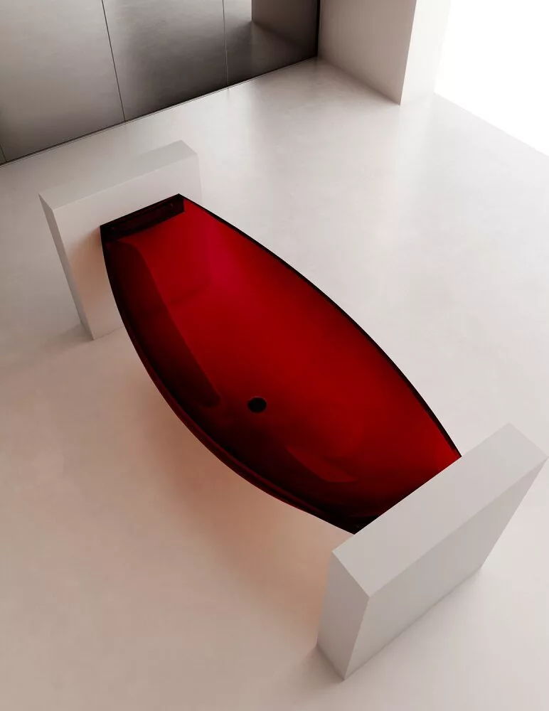 картинка Прозрачная ванна ABBER Kristall AT9704Rubin подвесная красная 