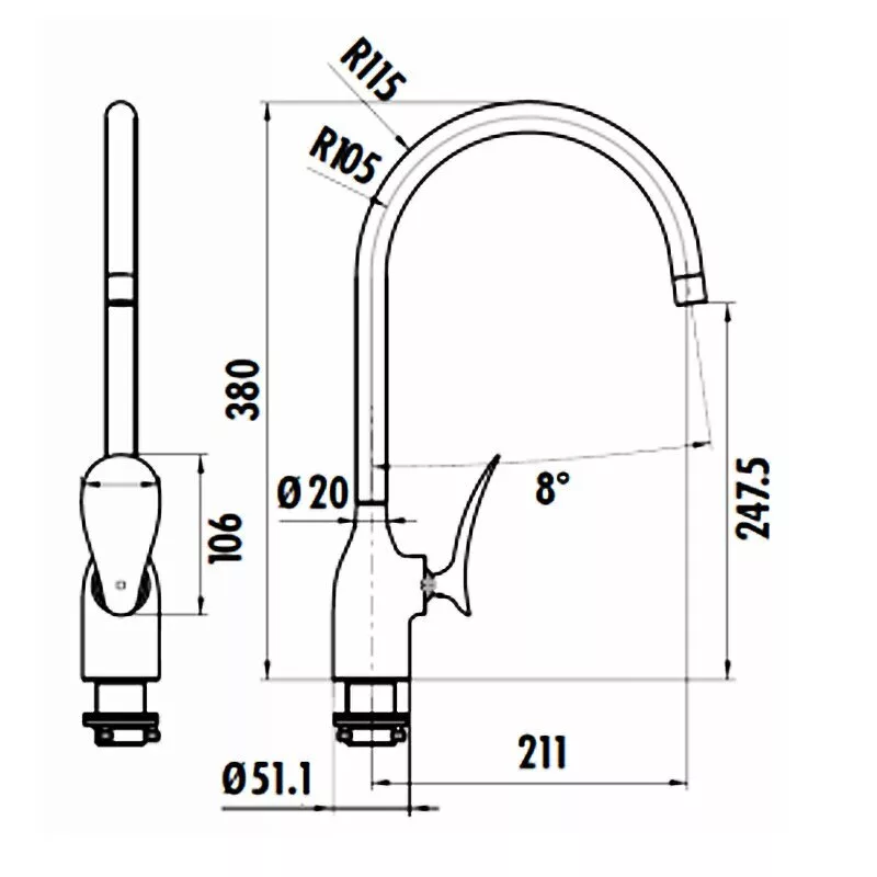 картинка Смеситель для кухни Creavit Foglia FG8501, хром 