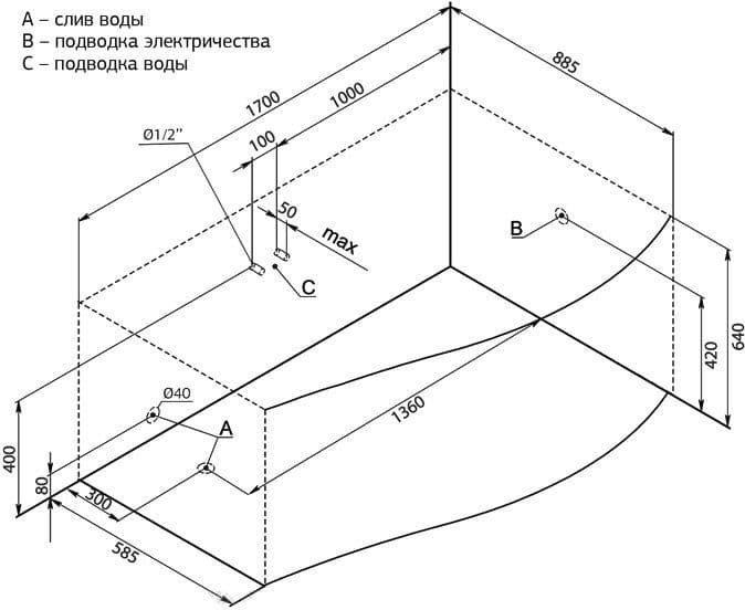 картинка Акриловая ванна Aquanet Palma 170x90 R с каркасом 