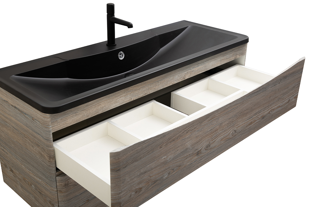 фото Тумба с раковиной подвесная BelBagno ACQUA 120 Pino Scania, раковина чёрная 