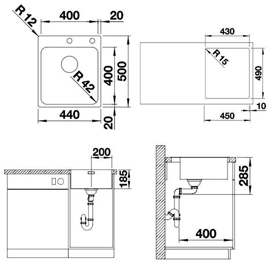 картинка Кухонная мойка Blanco Solis 400-IF/A нержавеющая сталь 526119 