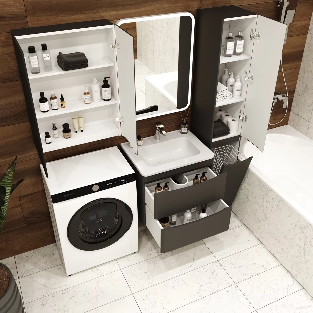 фото Тумба подвесная Style Line Бергамо мини 60 2 ящика Люкс антискрейтч черный PLUS 