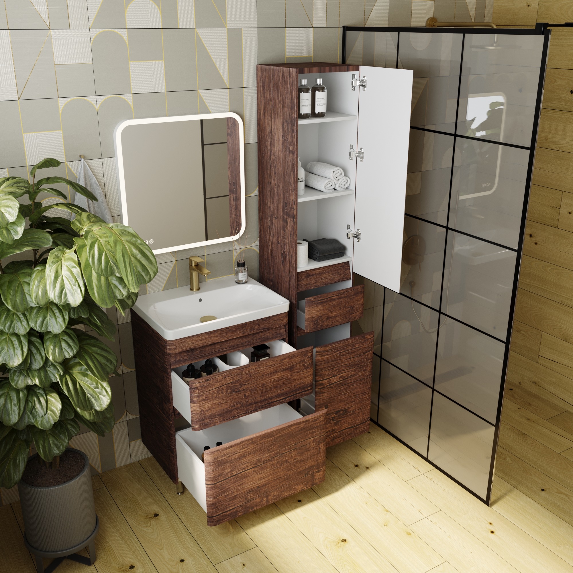 фото Тумба напольная Style Line Атлантика 60 Люкс старое дерево PLUS 