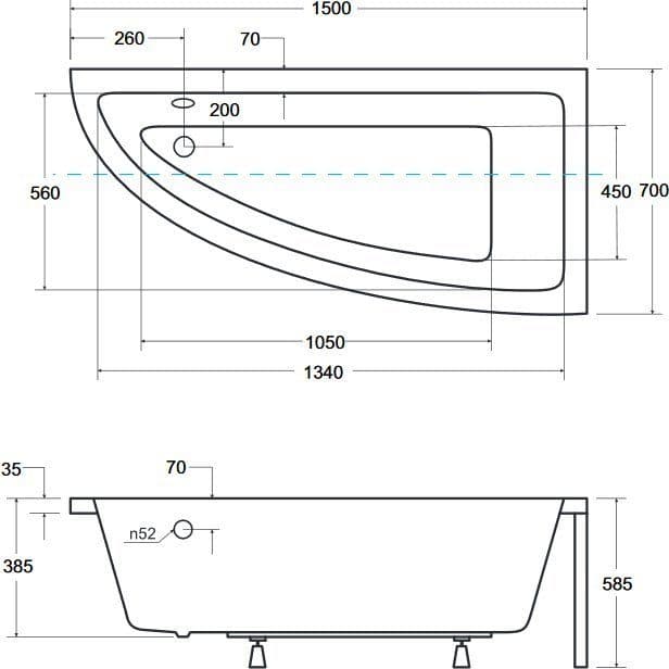 картинка Акриловая ванна Besco Praktika 150x70 P с каркасом KMB15070 