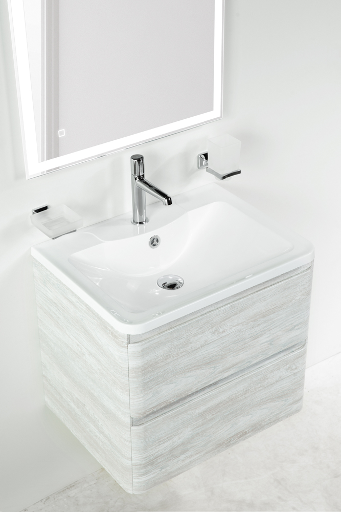 фото Тумба с раковиной подвесная BelBagno ALBANO 70 Rovere Vintage Bianco, раковина белая 