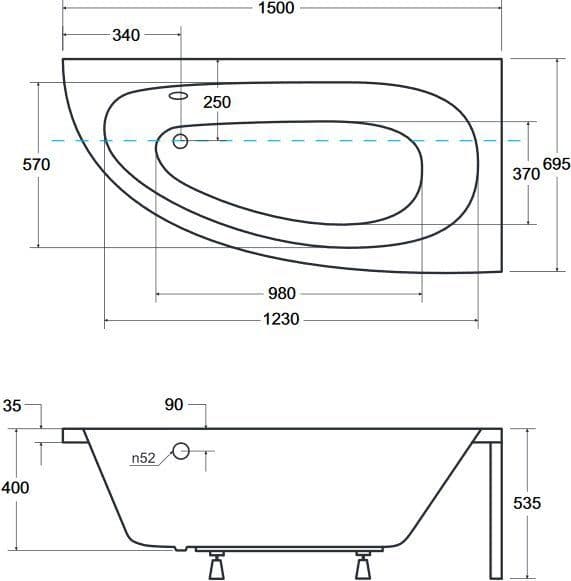 картинка Акриловая ванна Besco Milena 150x70 P с ножками Stel 