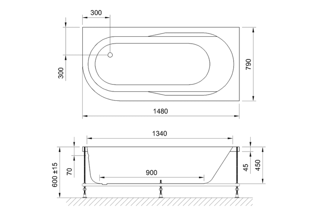 картинка Акриловая ванна Royal Bath Azur 150x80 R с каркасом RB614201K 