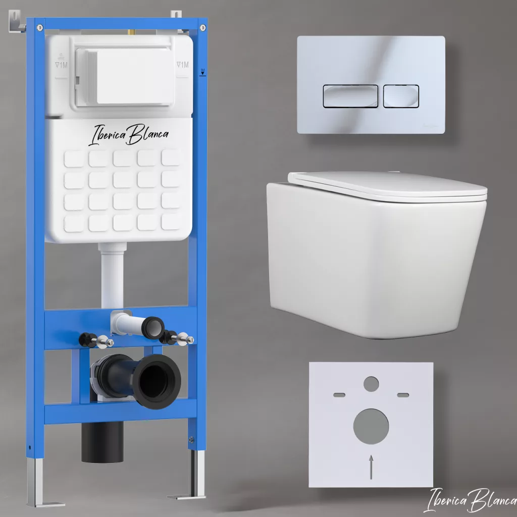 картинка Комплект 3 в 1 IBERICA BLANCA инсталляция с унитазом TOLEDO ALTO IB.TLA.234.1B1 клавишей хром глянцевый ESTI-R IB.B021.003.002 